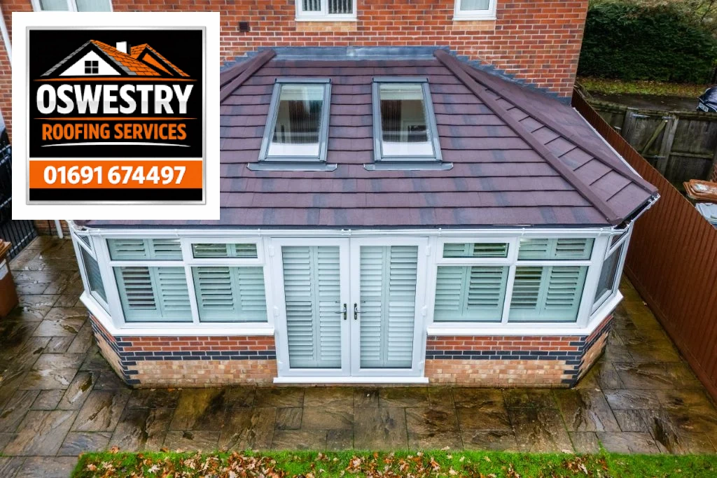 Completed grey tiled conservatory style roof by Oswestry Roofing