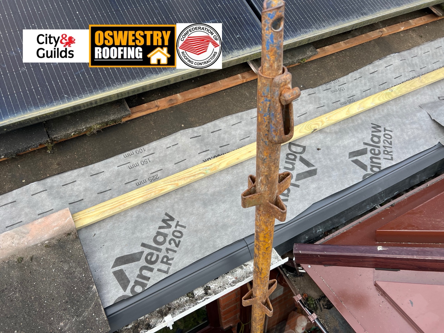 Breather membrane and timber battens installed during roof repairs