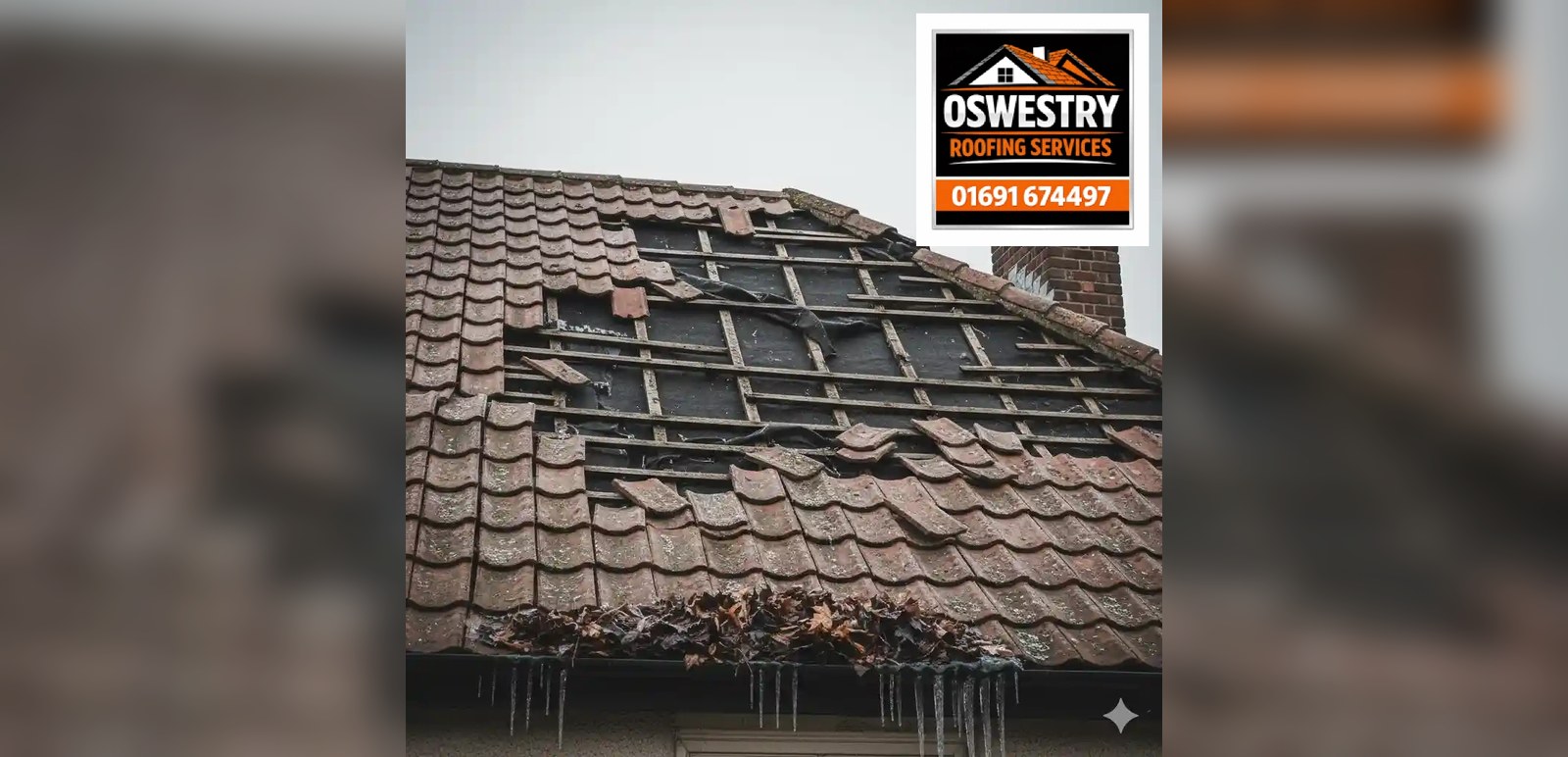 Professional roofer carrying out roof repairs, new roofs and roofline work on a residential slate roof in Oswestry, working over new membrane and timber battens