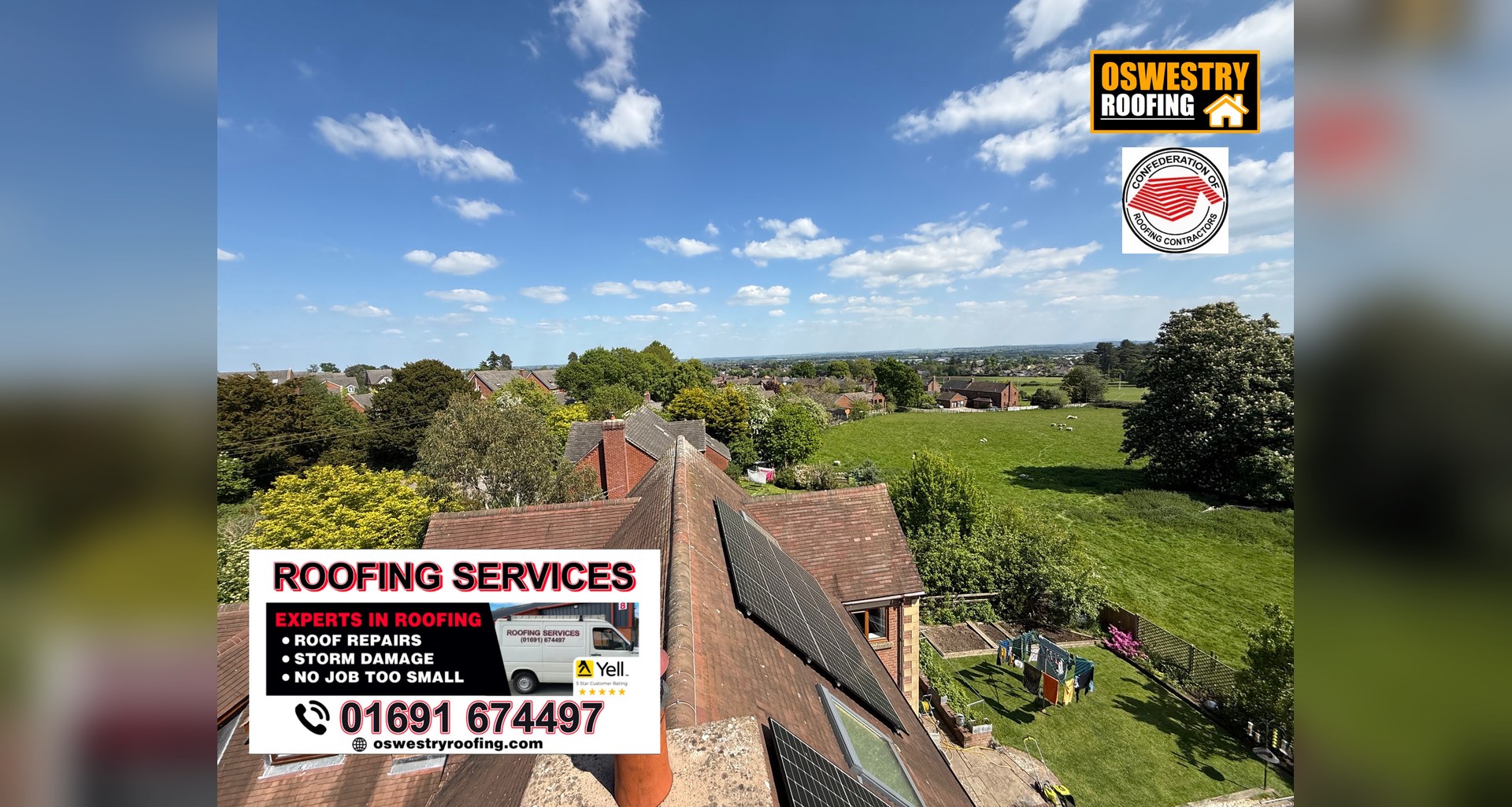 Completed insulated tiled conservatory roof conversion with finished hips and roof edges in Oswestry